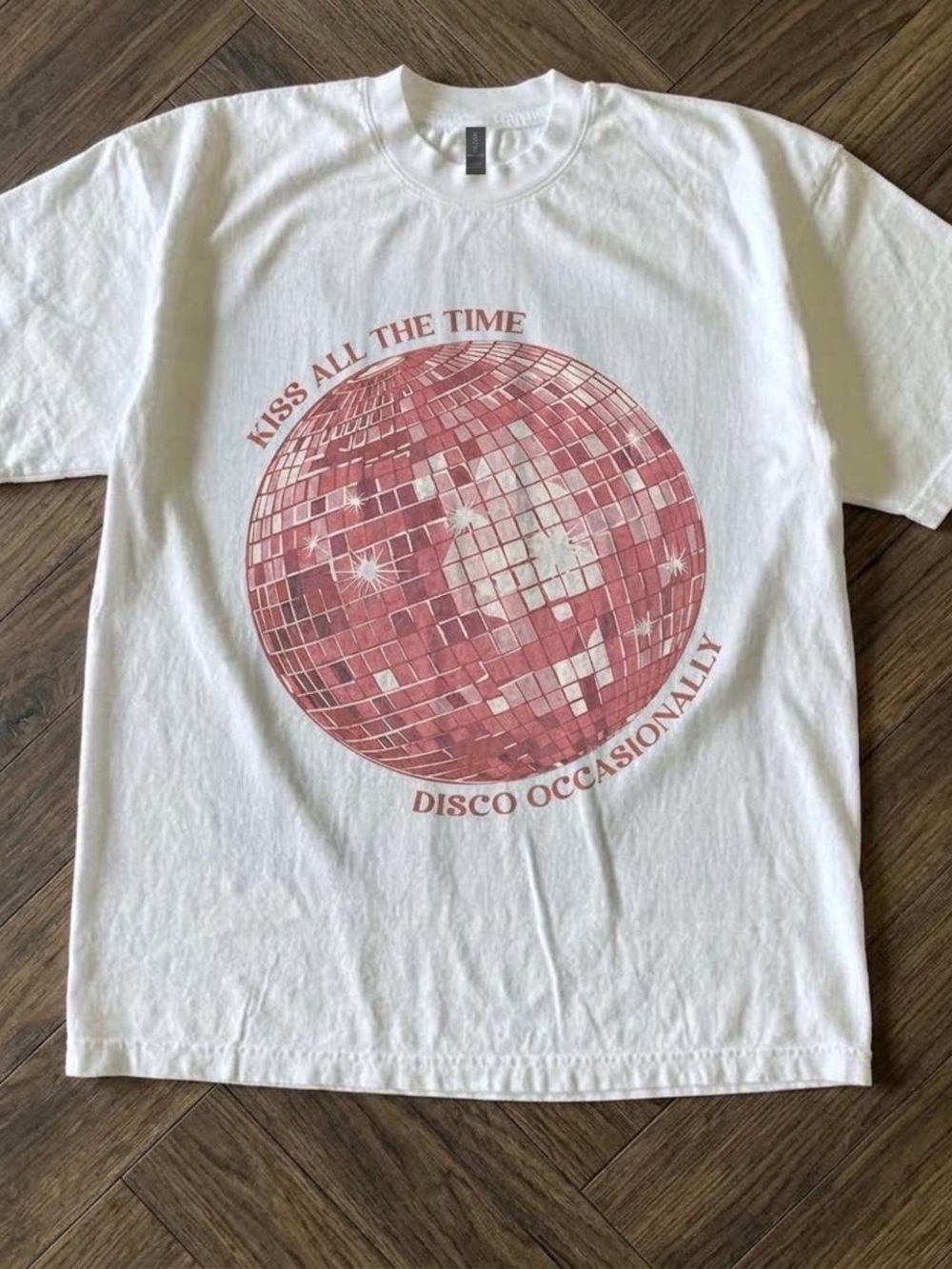Gildan White Short Sleeve Tee with Pink Disco Ball Graphic